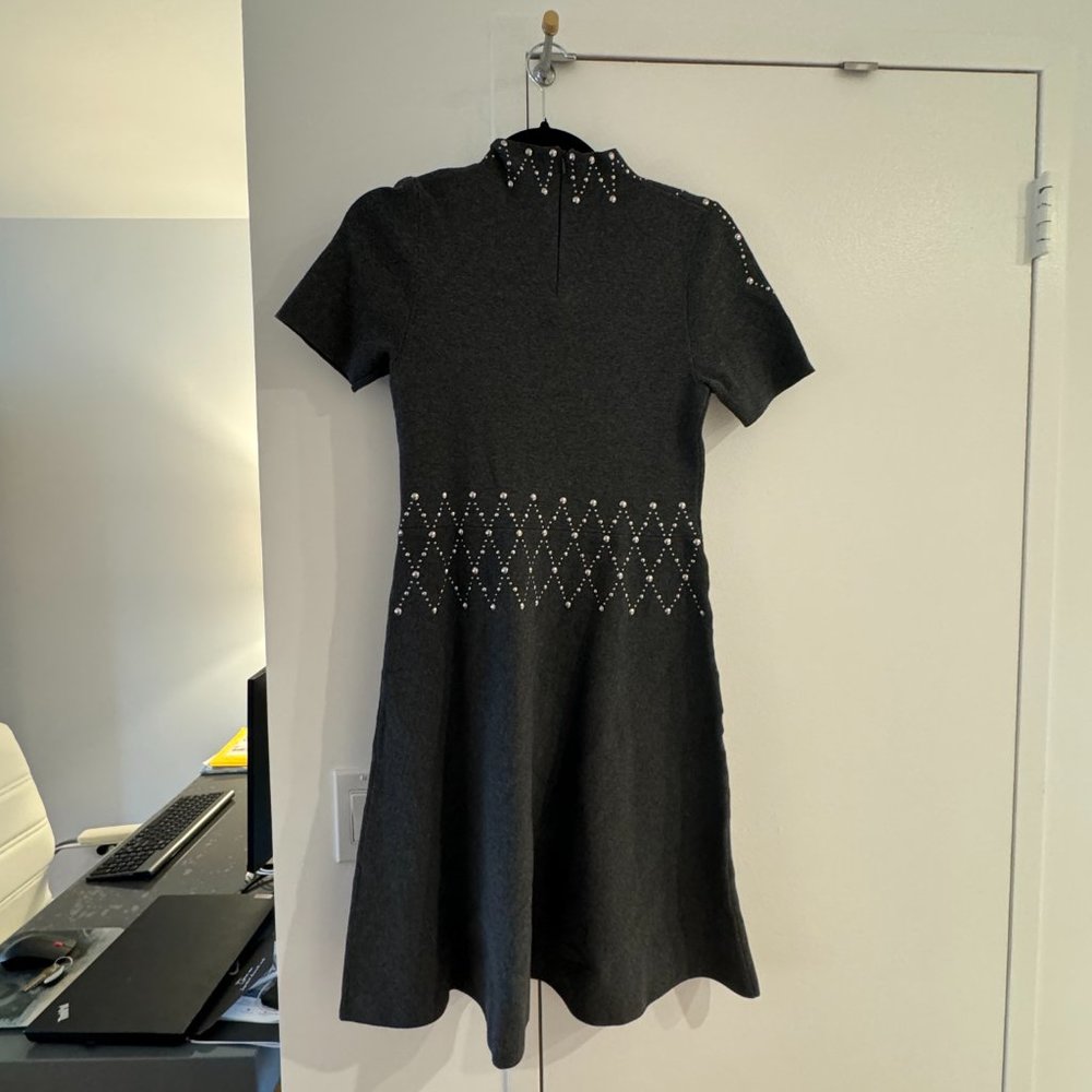Stud-Patterned High-Neck Knitted Mini Dress - Picture 2 of 2